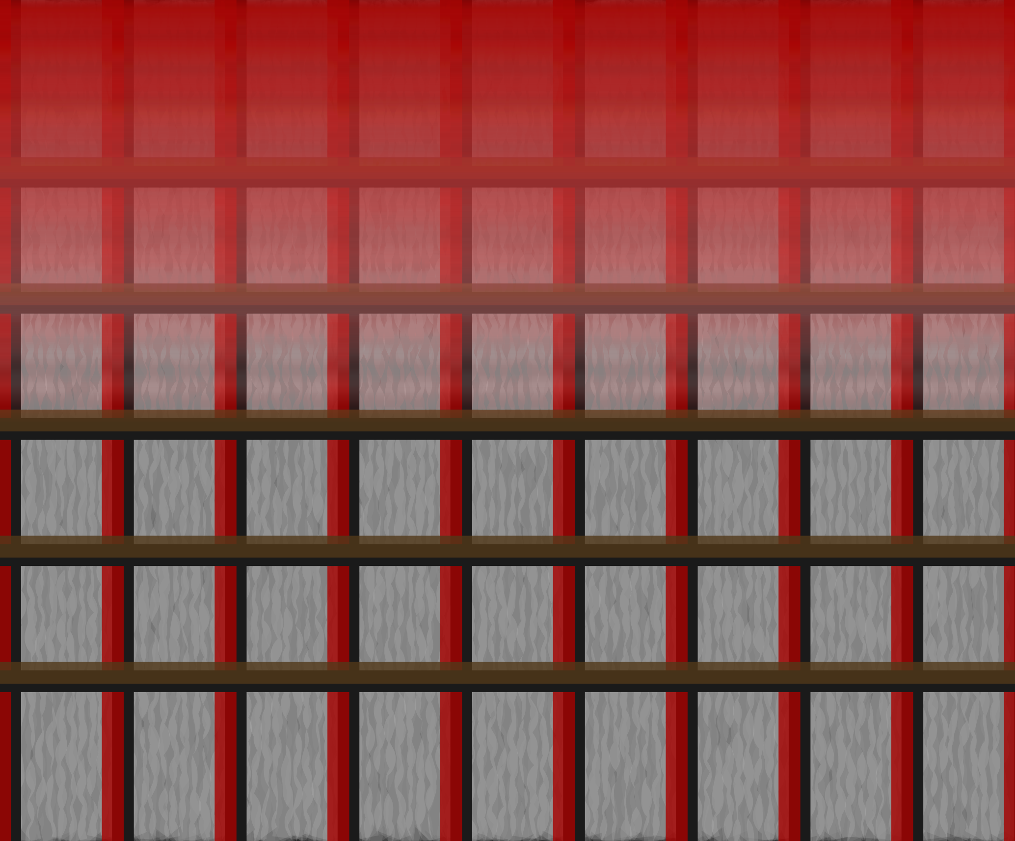 A grid pattern of thick vertical red and black lines and thick horizontal brown and black lines. The background has a gray wavy pattern. The top of the image has a hazy red fog that lightens up and vanishes before it reahces the middle of the image.