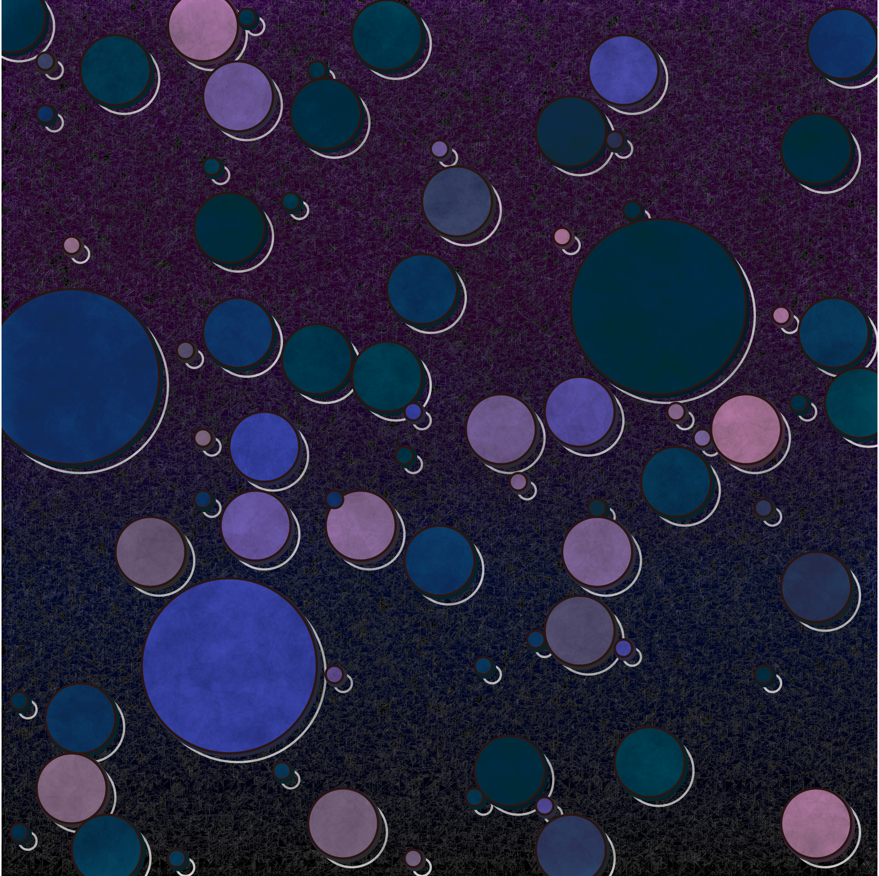 A group of random packed circles in random sizes and colored with a texture blue or purple style. The background is a random pattern of blue and purple lines in a vertical gradient.